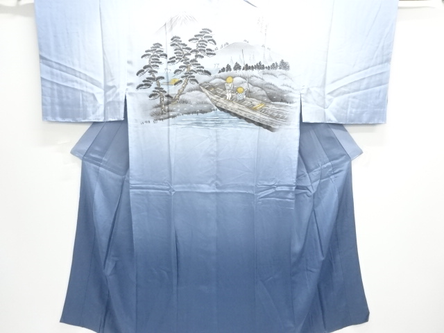 JAPANESE KIMONO / ANTIQUE MENS JUBAN / SILK / 53 STATIONS OF THE TOKAIDO